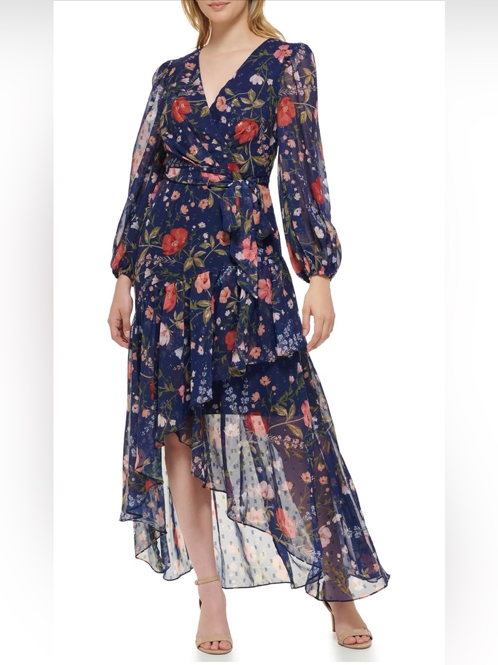 NWT Eliza J Women's Balloon Sleeve V-Neck Hi-lo Maxi Dress Size 4 retail $198